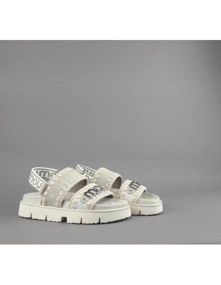 Mou --- Sandalo Donna Bio Camoscio Tela Stone