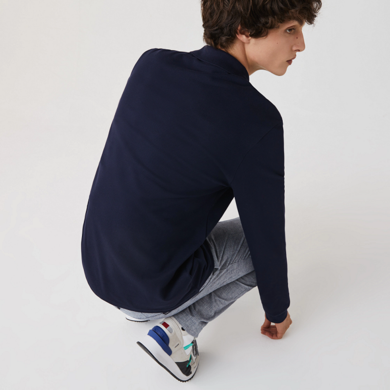 Lacoste --- Polo Uomo Manica Lunga Piqué Blu Scuro