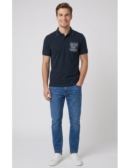 Sun 68 --- Polo Uomo Pocket Blu Scuro