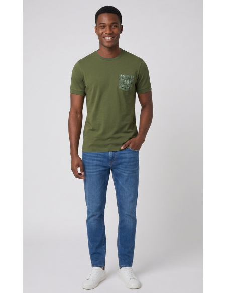 Sun 68 --- T-Shirt Uomo Cotone Verde Militare