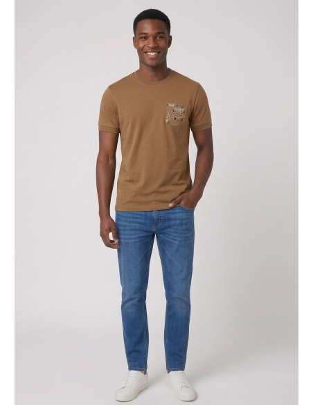 Sun 68 --- T-Shirt Uomo Cotone Marrone Chiaro