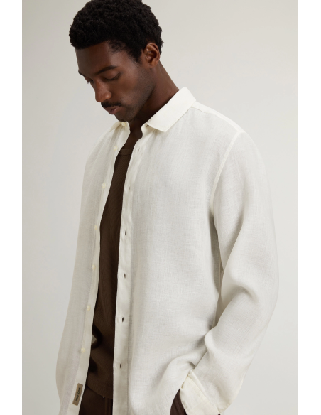 Woolrich --- Camicia Uomo Lino Bianco Opaco