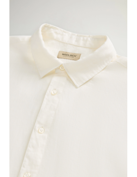 Woolrich --- Camicia Uomo Lino Bianco Opaco