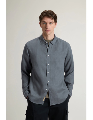 Woolrich --- Camicia Uomo Lino Blu Grigio
