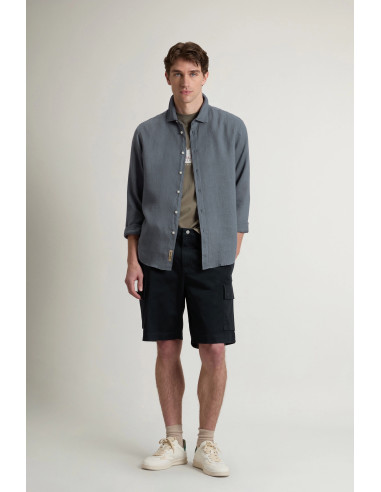 Woolrich --- Camicia Uomo Lino Blu Grigio