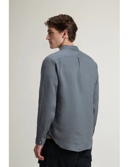 Woolrich --- Camicia Uomo Lino Blu Grigio