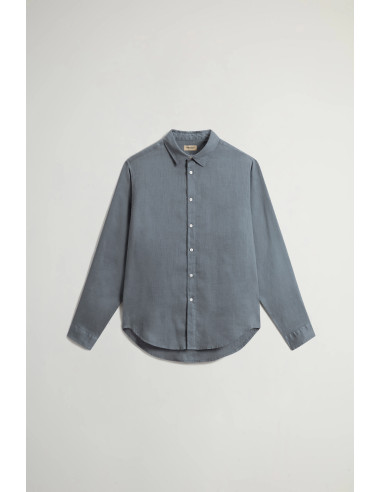 Woolrich --- Camicia Uomo Lino Blu Grigio