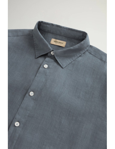 Woolrich --- Camicia Uomo Lino Blu Grigio