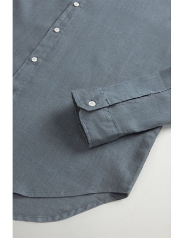 Woolrich --- Camicia Uomo Lino Blu Grigio