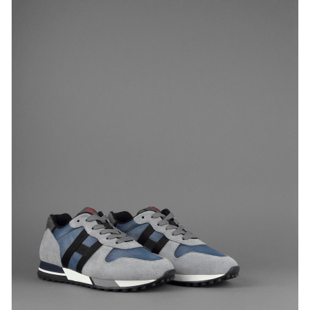 Hogan Sneakers H383 Uomo Camoscio Tela Grigio Chiaro Blu H Tessuto Pezzo 290,00