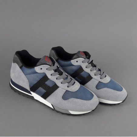 Hogan Sneakers H383 Uomo Camoscio Tela Grigio Chiaro Blu H Tessuto Pezzo 290,00