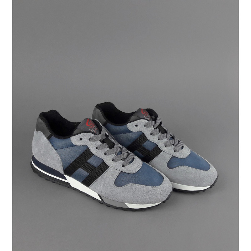 Hogan Sneakers H383 Uomo Camoscio Tela Grigio Chiaro Blu H Tessuto Pezzo 290,00
