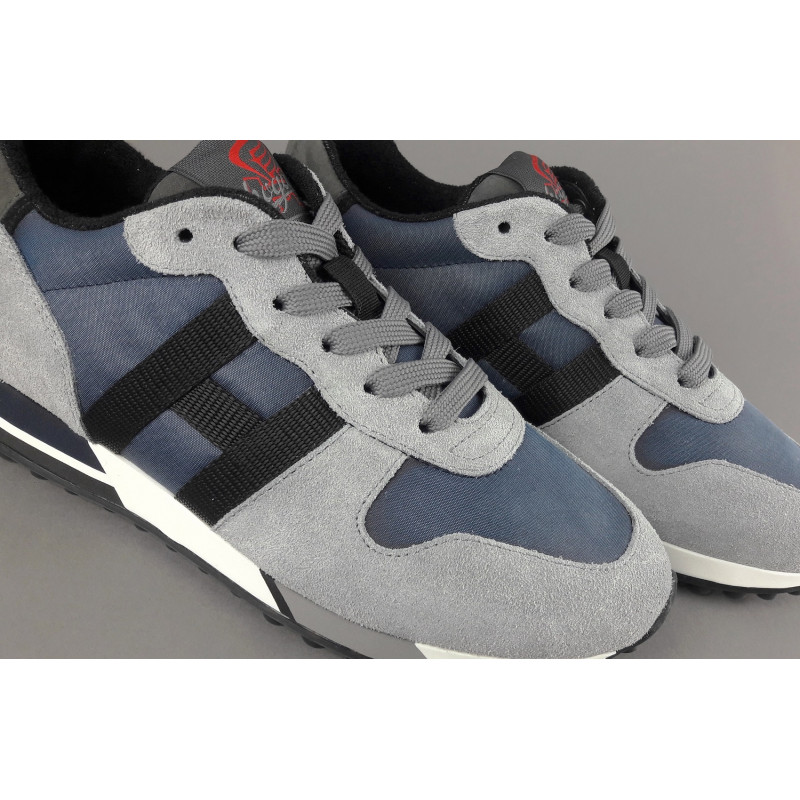 Hogan Sneakers H383 Uomo Camoscio Tela Grigio Chiaro Blu H Tessuto Pezzo 290,00