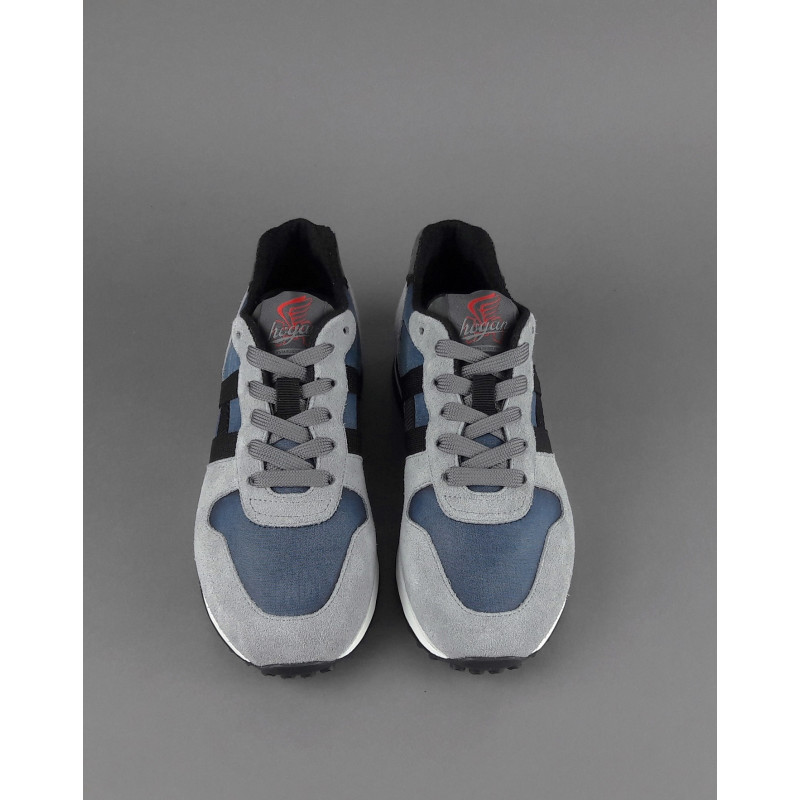 Hogan Sneakers H383 Uomo Camoscio Tela Grigio Chiaro Blu H Tessuto Pezzo 290,00