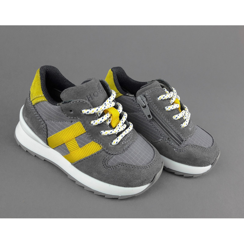 Hogan Sneakers J484 Junior Baby Camoscio Tela Grigio Scuro H Tessuto Prezzo 170,00