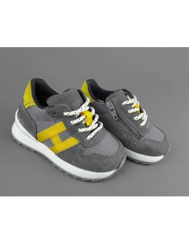 Hogan Sneakers J484 Junior Baby Camoscio Tela Grigio Scuro H Tessuto Prezzo 170,00