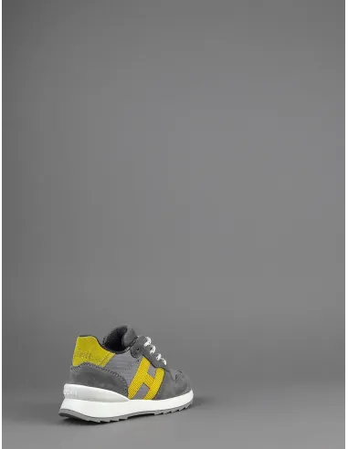 Hogan Sneakers J484 Junior Baby Camoscio Tela Grigio Scuro H Tessuto Prezzo 170,00