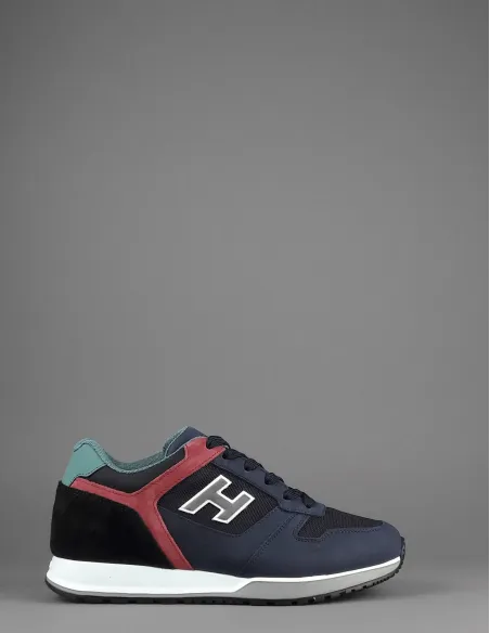 Hogan Sneakers H321 Uomo Nabuk Camoscio Tela Blu Scuro Rosso Nero Prezzo 320,00