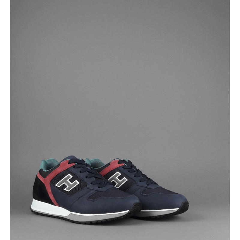 Hogan Sneakers H321 Uomo Nabuk Camoscio Tela Blu Scuro Rosso Nero Prezzo 320,00