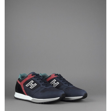 Hogan Sneakers H321 Uomo Nabuk Camoscio Tela Blu Scuro Rosso Nero Prezzo 320,00