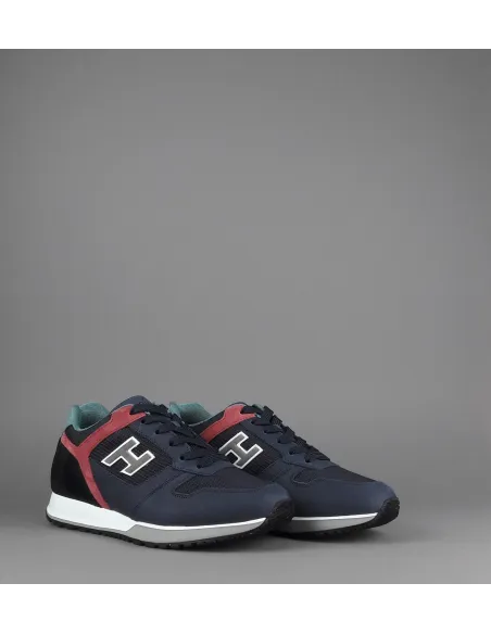 Hogan Sneakers H321 Uomo Nabuk Camoscio Tela Blu Scuro Rosso Nero Prezzo 320,00