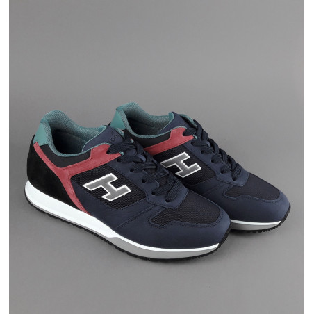 Hogan Sneakers H321 Uomo Nabuk Camoscio Tela Blu Scuro Rosso Nero Prezzo 320,00