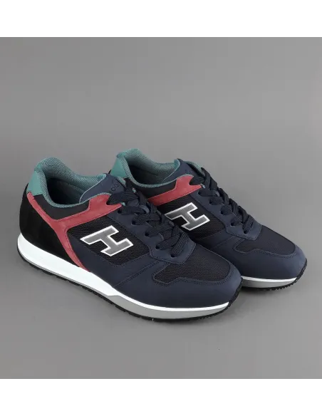 Hogan Sneakers H321 Uomo Nabuk Camoscio Tela Blu Scuro Rosso Nero Prezzo 320,00