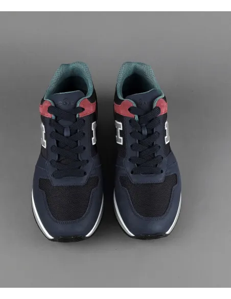 Hogan Sneakers H321 Uomo Nabuk Camoscio Tela Blu Scuro Rosso Nero Prezzo 320,00