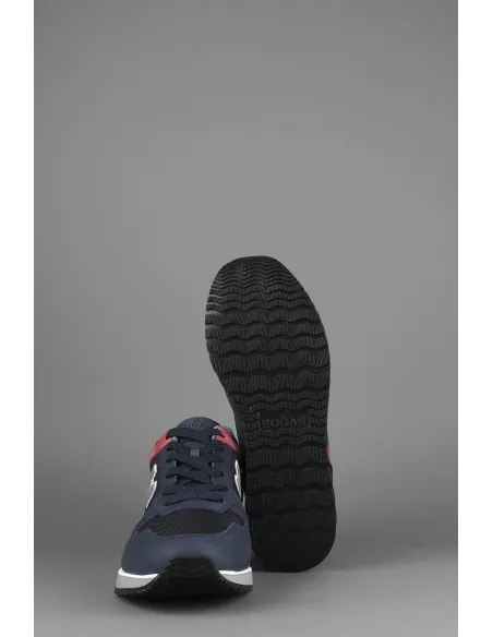 Hogan Sneakers H321 Uomo Nabuk Camoscio Tela Blu Scuro Rosso Nero Prezzo 320,00