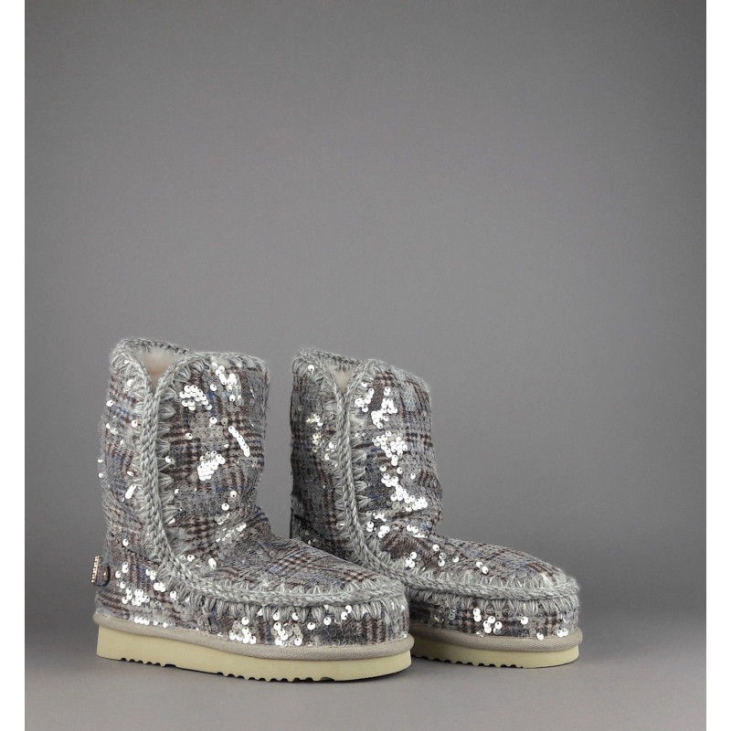Mou Eskimo 24 Donna Montone Double-Face Tartan Marrone Beige Pailettes Prezzo 300,00