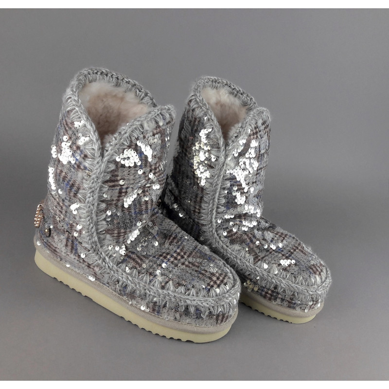 Mou Eskimo 24 Donna Montone Double-Face Tartan Marrone Beige Pailettes Prezzo 300,00