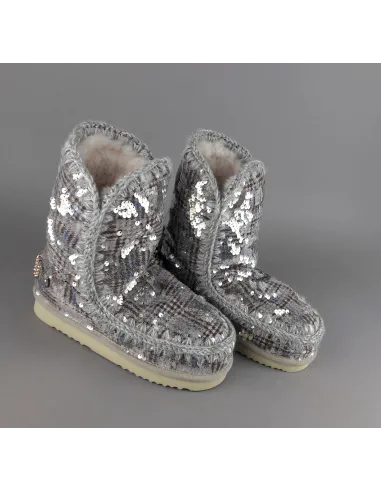 Mou /// Sa Eskimo 24 Donna Montone Double-Face Tartan Marrone Beige Pailettes Prezzo 300,00