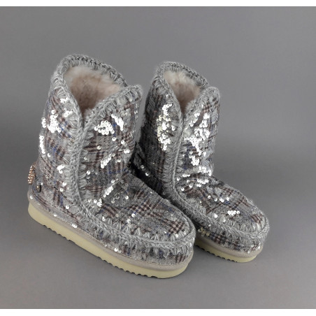 Mou Eskimo 24 Donna Montone Double-Face Tartan Marrone Beige Pailettes Prezzo 300,00