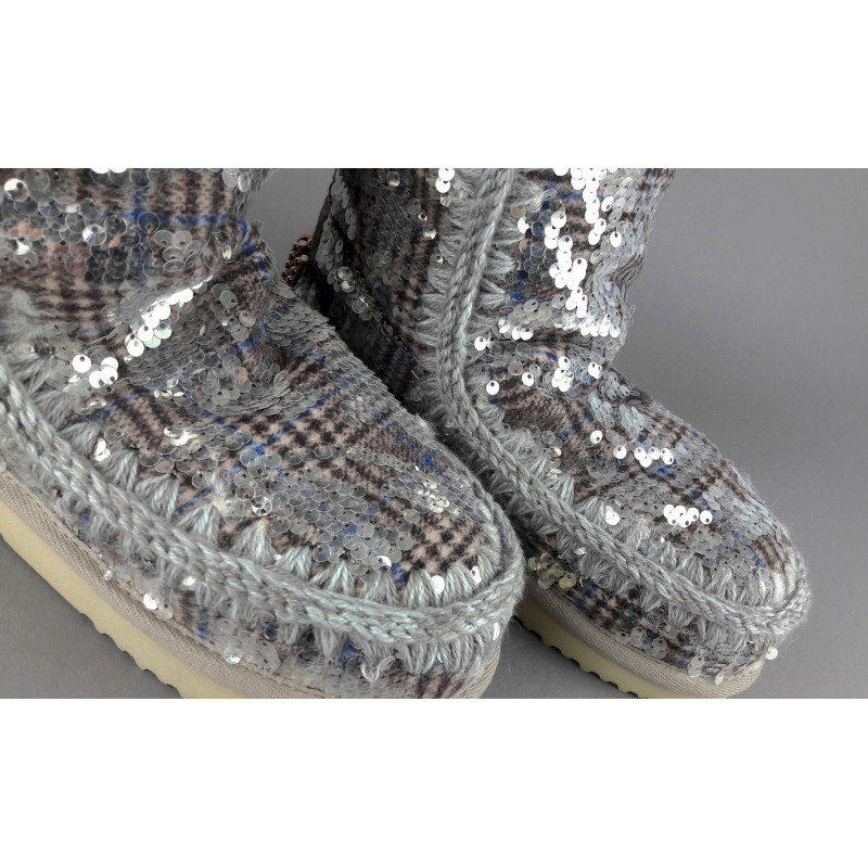 Mou Eskimo 24 Donna Montone Double-Face Tartan Marrone Beige Pailettes Prezzo 300,00