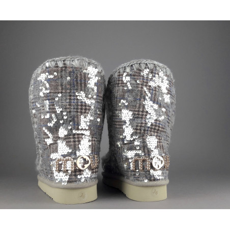 Mou Eskimo 24 Donna Montone Double-Face Tartan Marrone Beige Pailettes Prezzo 300,00