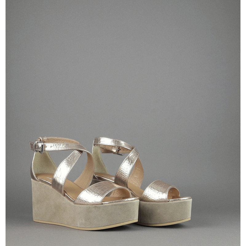 Janet Sport Sandalo Donna Noto Pelle Stampa Cocco Oro Platino Prezzo 170,00