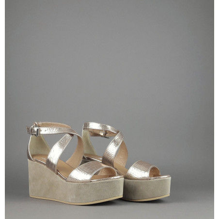 Janet Sport Sandalo Donna Noto Pelle Stampa Cocco Oro Platino Prezzo 170,00