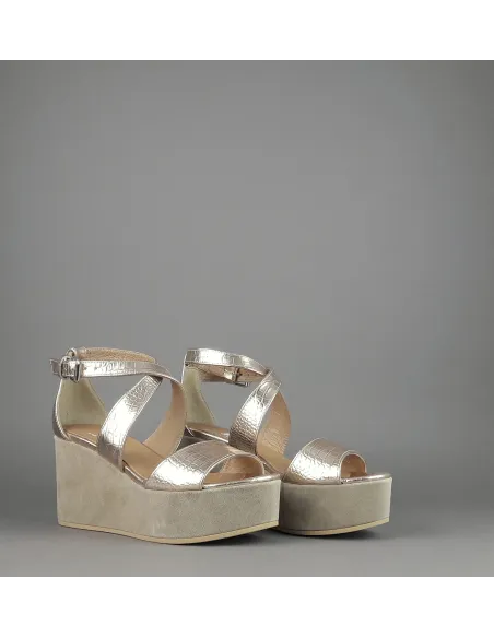 Janet Sport Sandalo Donna Noto Pelle Stampa Cocco Oro Platino Prezzo 170,00