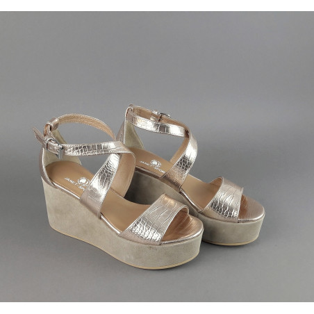 Janet Sport Sandalo Donna Noto Pelle Stampa Cocco Oro Platino Prezzo 170,00