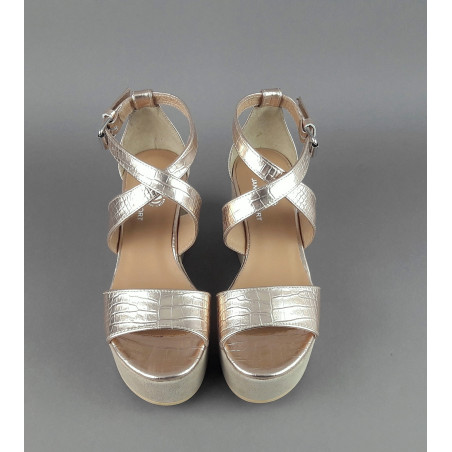 Janet Sport Sandalo Donna Noto Pelle Stampa Cocco Oro Platino Prezzo 170,00