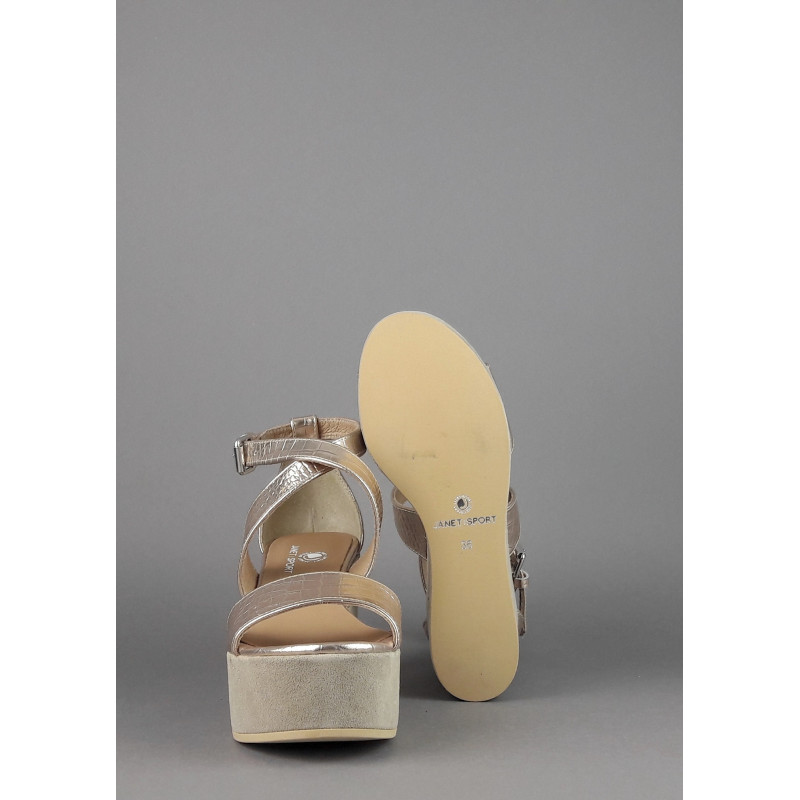 Janet Sport Sandalo Donna Noto Pelle Stampa Cocco Oro Platino Prezzo 170,00