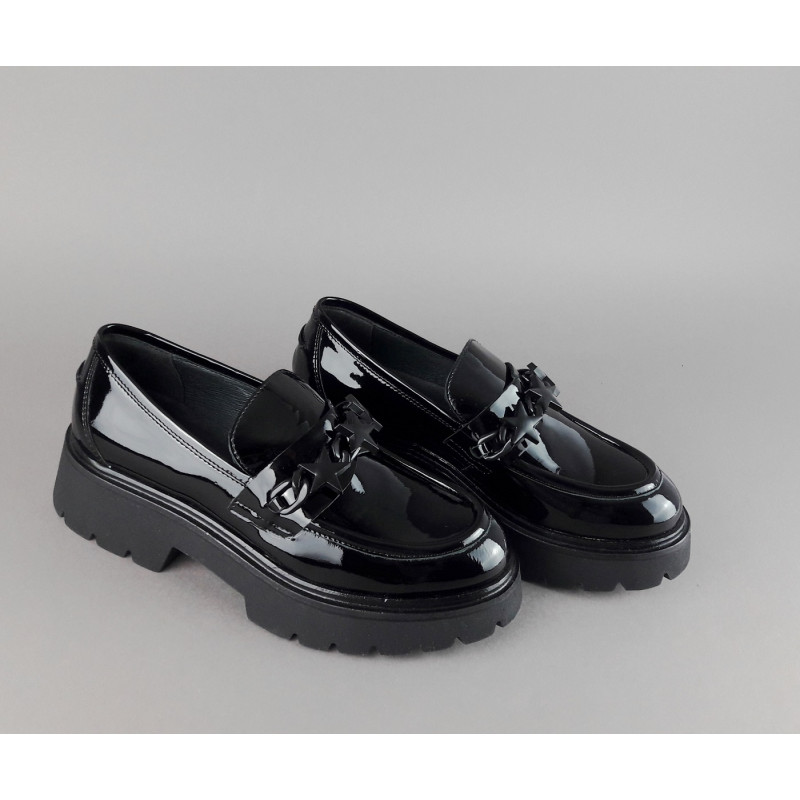 Janet Sport Scarpa Donna Pelle Vernice Nero Morsetto Stelle Prezzo 180,00