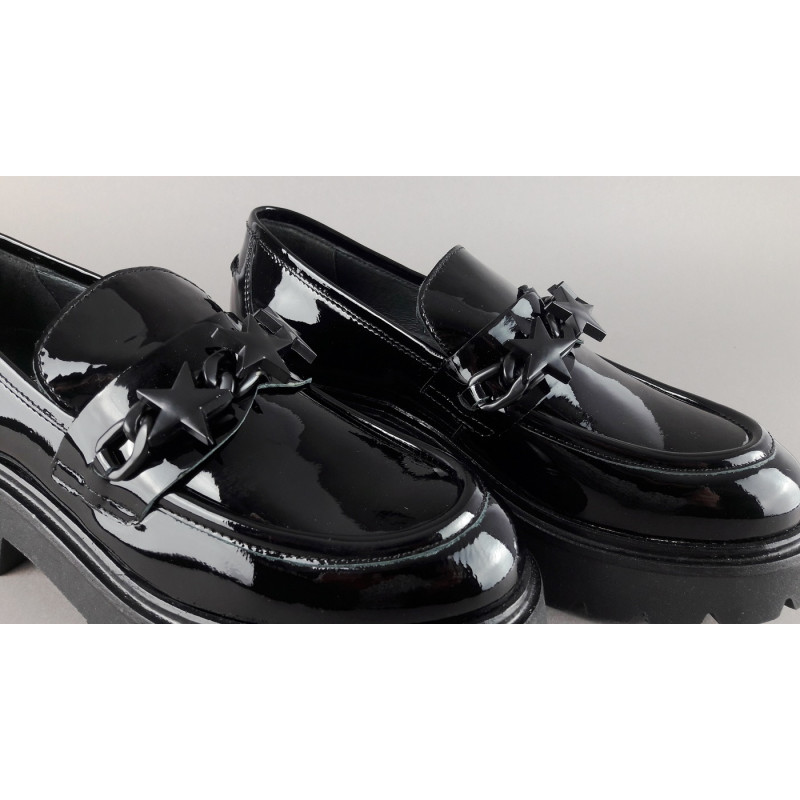 Janet Sport Scarpa Donna Pelle Vernice Nero Morsetto Stelle Prezzo 180,00