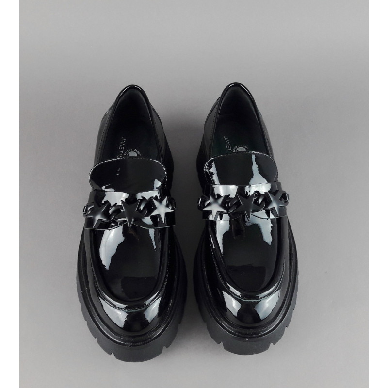 Janet Sport Scarpa Donna Pelle Vernice Nero Morsetto Stelle Prezzo 180,00
