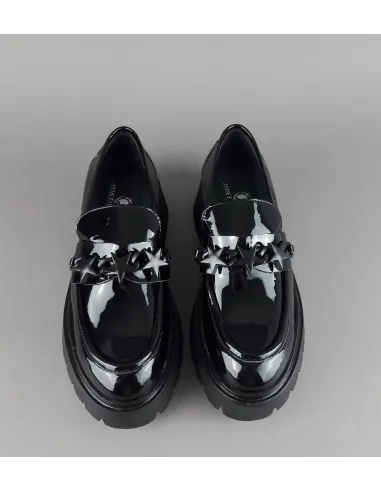 Janet Sport Scarpa Donna Pelle Vernice Nero Morsetto Stelle Prezzo 180,00