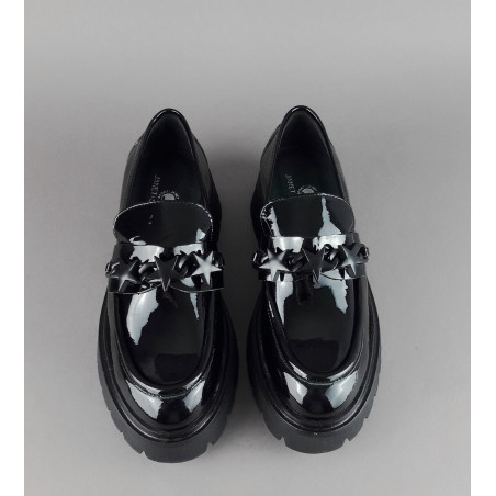 Janet Sport Scarpa Donna Pelle Vernice Nero Morsetto Stelle Prezzo 180,00