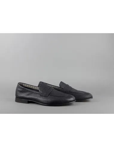 Fratelli Rossetti Mocassino Uomo Pelle Stampa Spiga Blu Scuro Prezzo 285,00