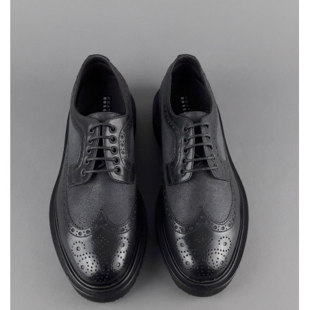 Fratelli Rossetti Derby Uomo Pelle Spazzolata Nero Bucature All'Inglese Prezzo 350,00