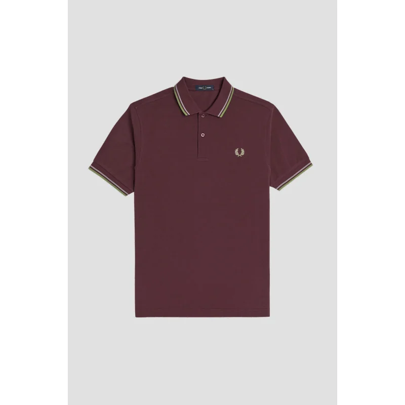 Fred Perry Polo Uomo Piqué Prugna Chiaro Righe Lilla / Verde Prezzo 97,00