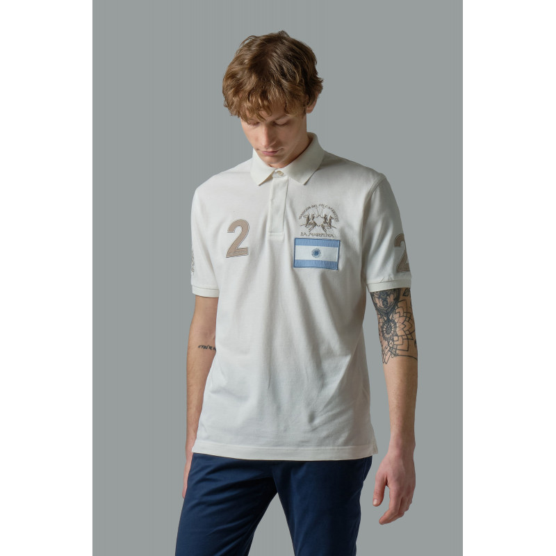 La Martina _ _ Polo Uomo Piqué Di Cotone Fit Regular Bianco Opaco Prezzo 165,00